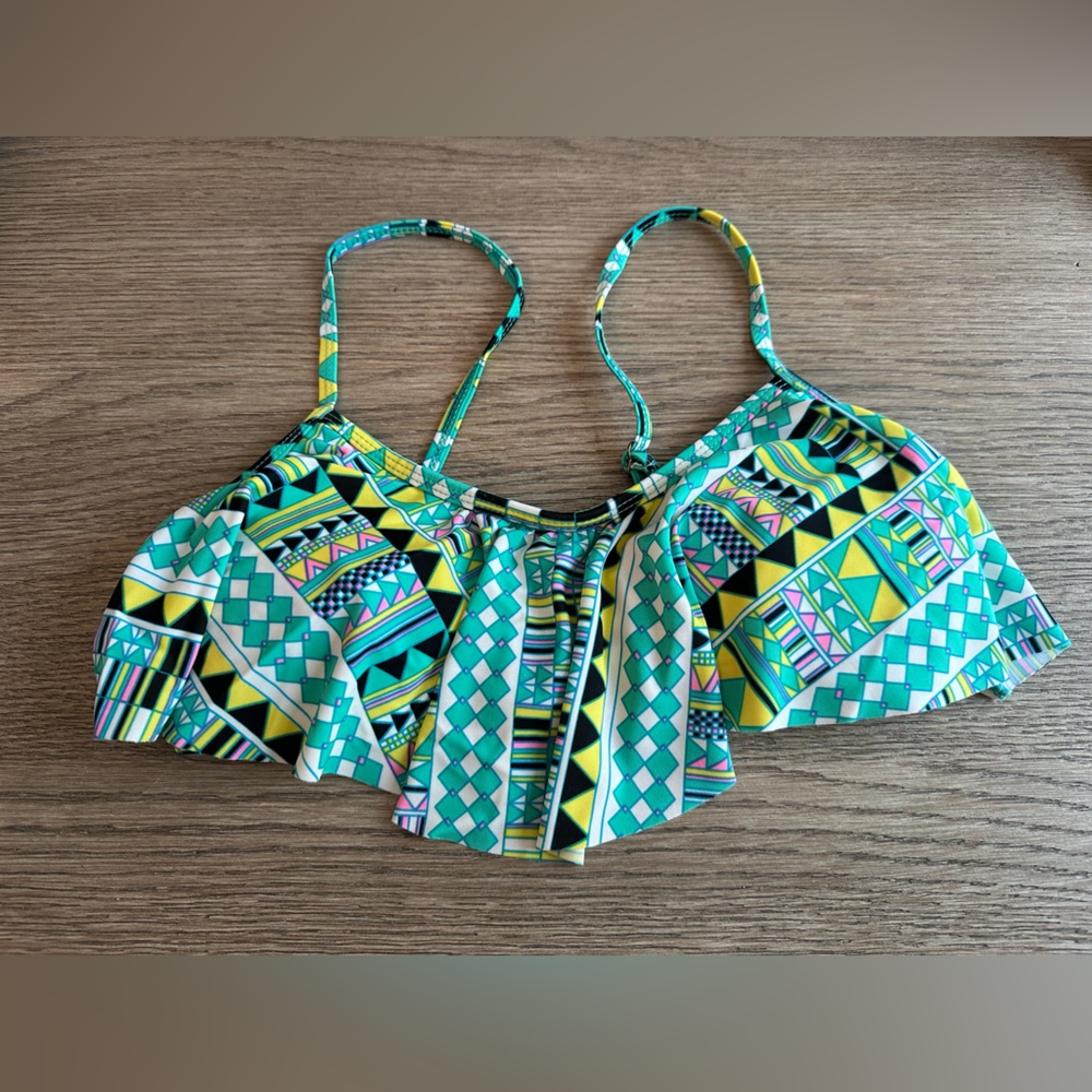 Geometric Print Bikini Top - Green